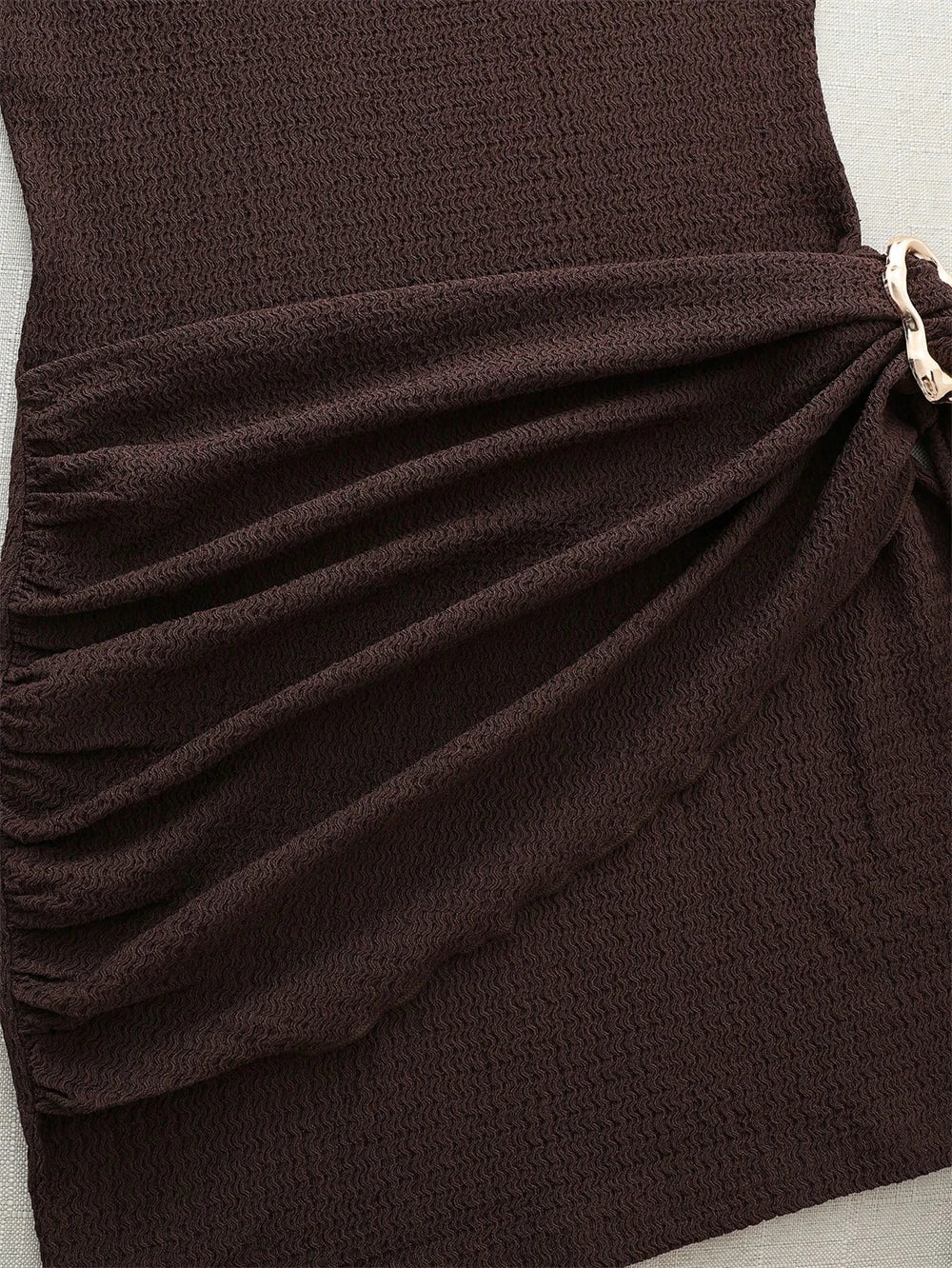 Pleated-Waist Belted Slim Mini Dress