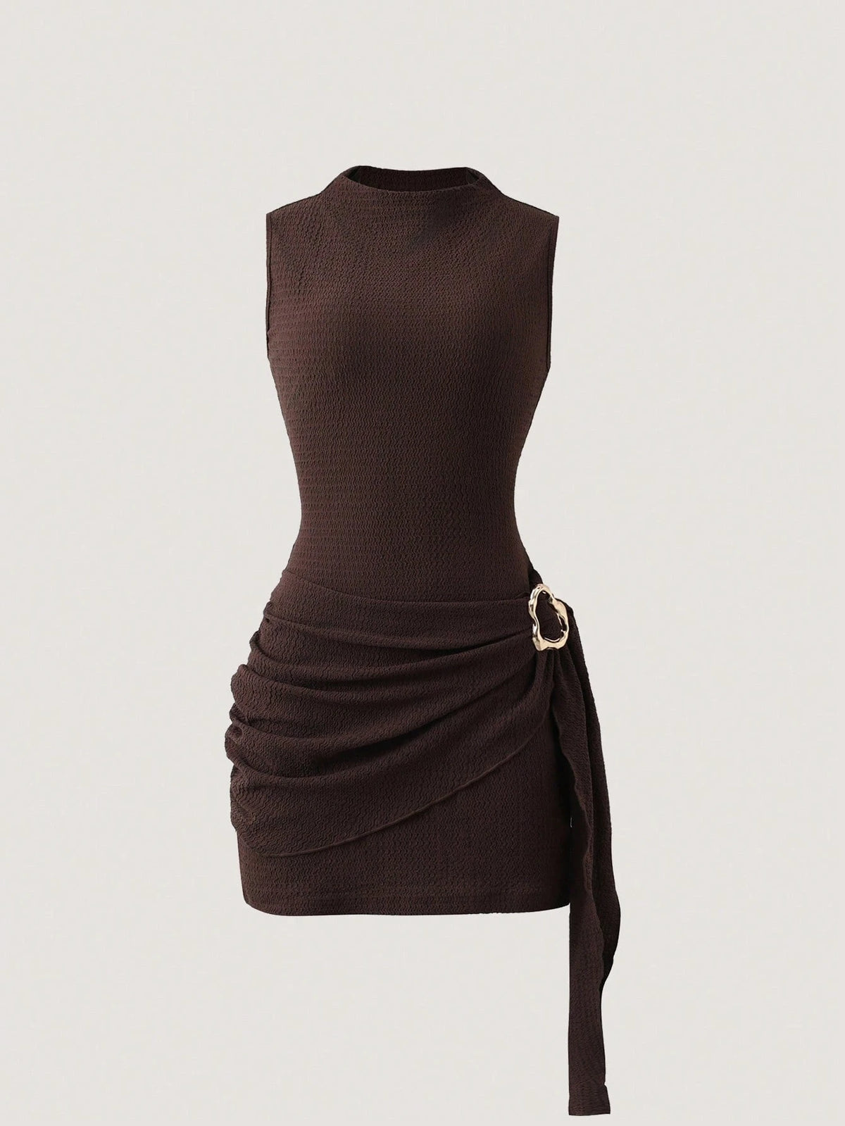 Pleated-Waist Belted Slim Mini Dress